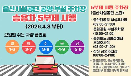 울산시설공단 공영부설 주차장 승용차 5부제 시행 안내 아래상세설명